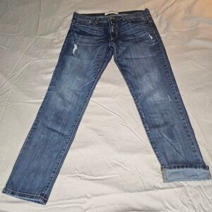 Flying Monkey Women's Distressed Blue‎ Denim Jeans Slim Fit Capri Cuffed Size 27